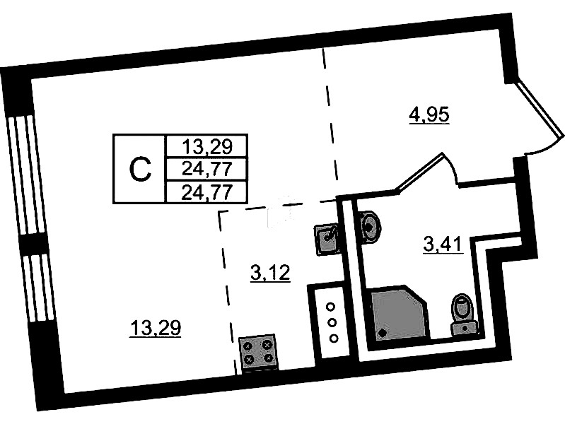 Квартира студия 24.77 м², 11/11 эт., ЖК «Квартал Лаголово»
